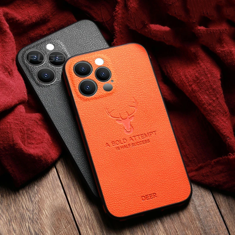 

Чехол с кожаной текстурой для iPhone 13 12 11 Pro Max Mini X XR XS 13pro, противоударный чехол с оленем и квадратной рамкой для камеры, 50 шт.