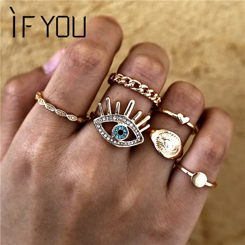 IF YOU Винтаж сглаза Кристалл костяшки Бохо Новые Кольца Набор для женщин палец