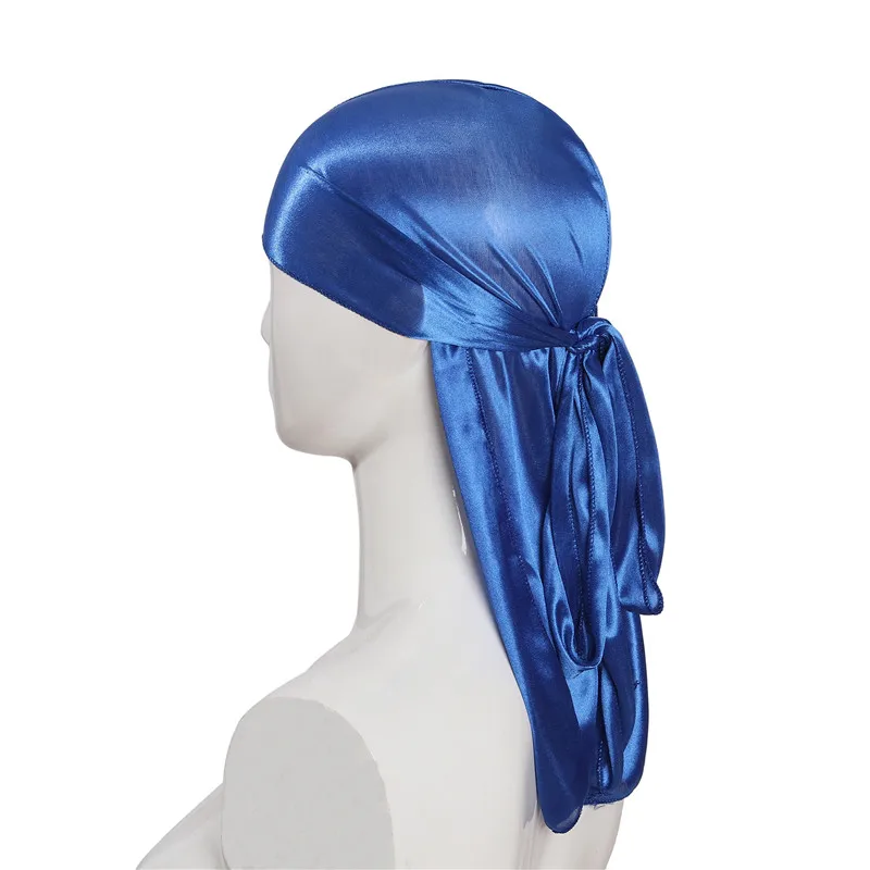 

Satin men's stretch hat hip hop dudura buddulag wig turban headscarf headwear solid color long hat tied tail hair accessory