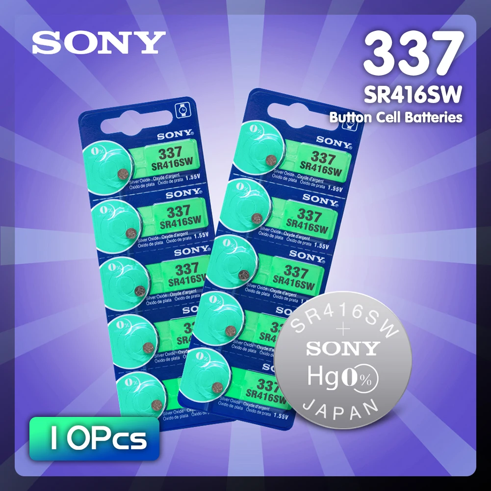 10 шт./лот для Sony Оригинал 1 55 в 337 SR416SW оксид серебра часы батарея LR416 Кнопка монета