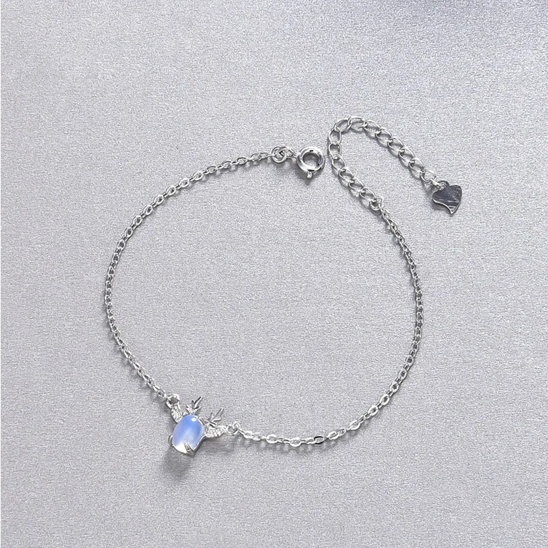 

FUN-BEAUTY Ladies S925 Sterling Silver Fashion Sweet And Cute Deer Bracelet Antler Bracelet Dream Elk Moonstone Bracelet