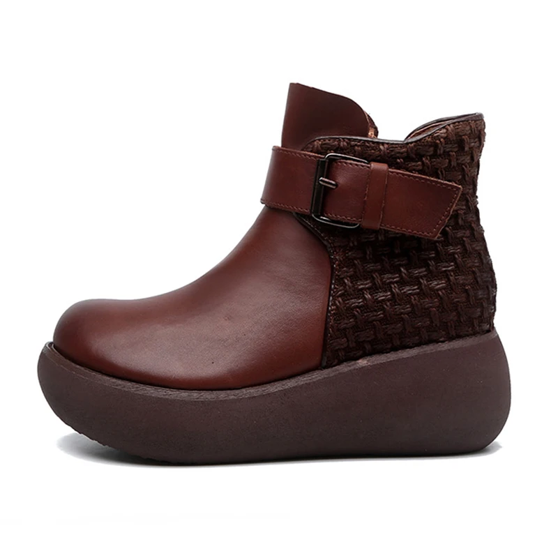 

Glglgege Women Equestrian Boots Spring Autumn Winter Retro Lady Genuine Leather Carved Short Botas Ladies Platform Ankle Boots