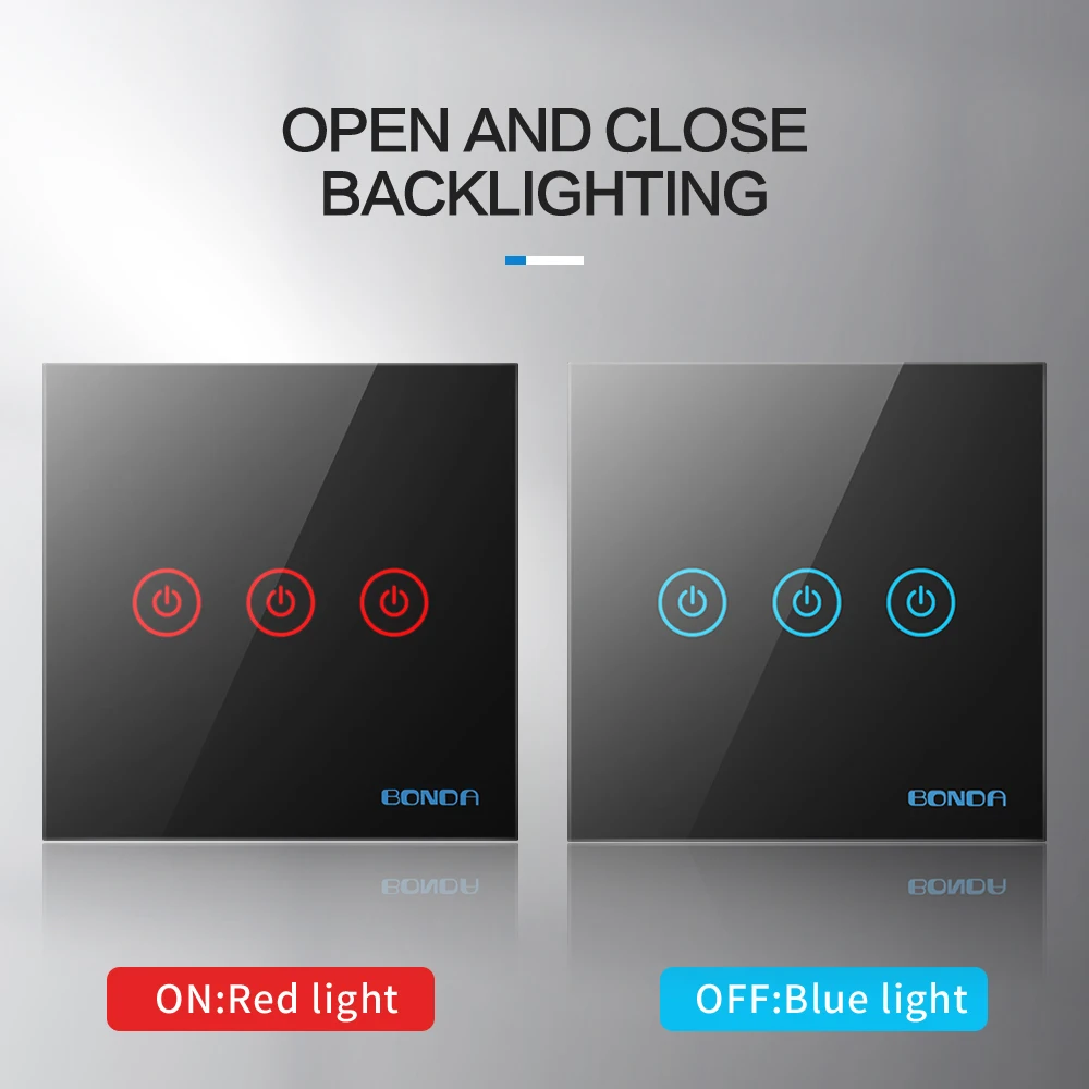 BONDA Sensor Switch Wall Touch Switches 220V Light Smart Home Crystal Glass Panel Waterproof Easy To Clean 4 Colors Available |