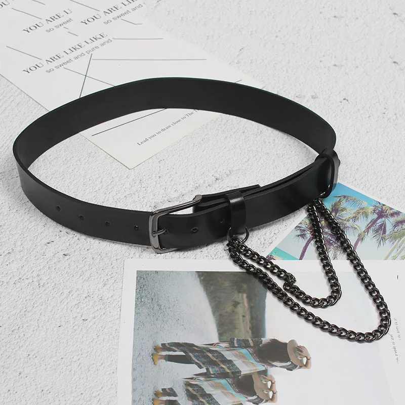

SeeBeautiful Metal Pin Buckle Chain PU Leather Waist Belts Girdle Simple New Fashion 2021 Spring Women E085