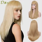 DIFEI Cosplay Длинные прямые синтетические термостойкие парики блондрозовый с челкой для женщин афроамериканская Лолита ежедневвечерние