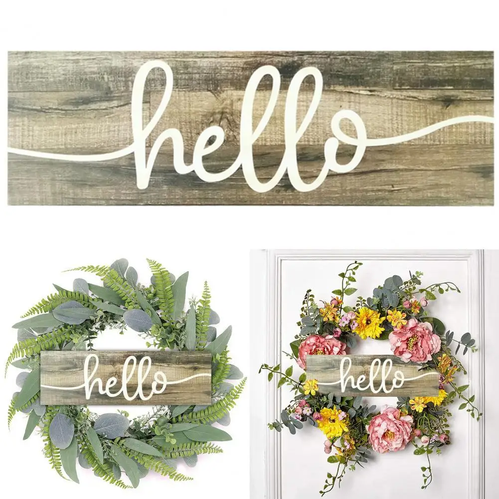 

Wooden Plaque Hello Sign Eco-friendly Wood Door Decorative Hanging Sign Plaque Home Door Garland Accessories Hanging Crafts