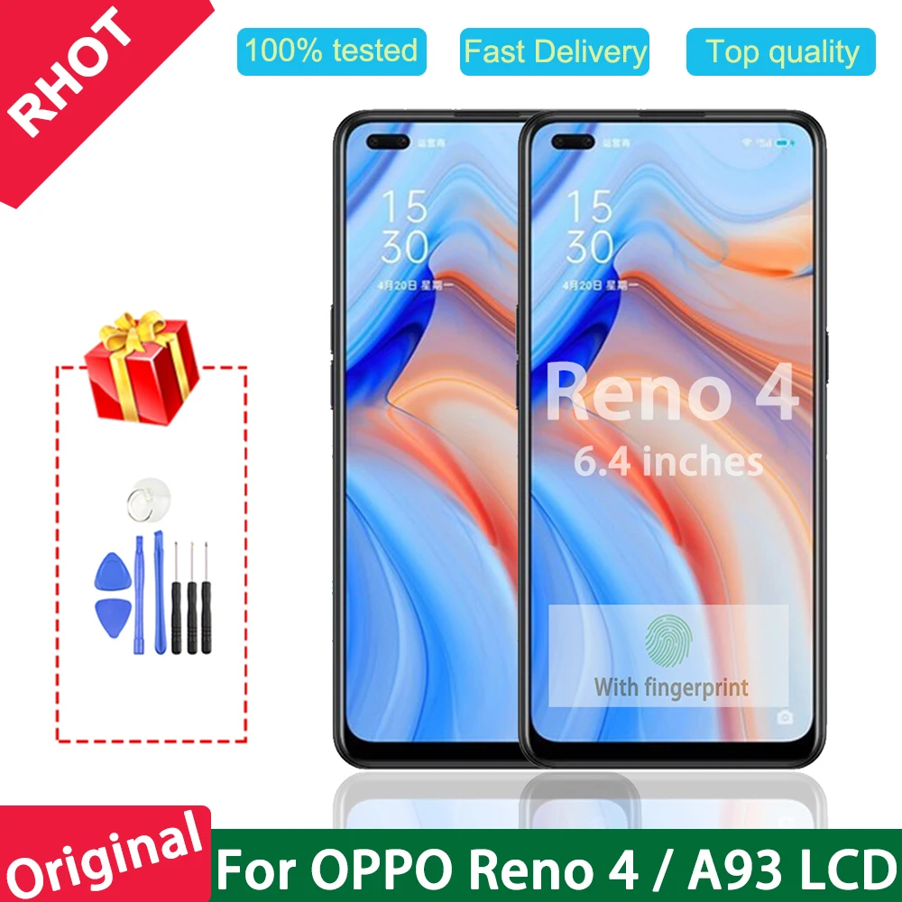 

6,4 "Оригинальный ЖК-дисплей Super AMOLED для OPPO Reno 4, сменный ЖК-дисплей кодирующий преобразователь сенсорного экрана в сборе дюйма для OPPO A93, ЖК-дис...