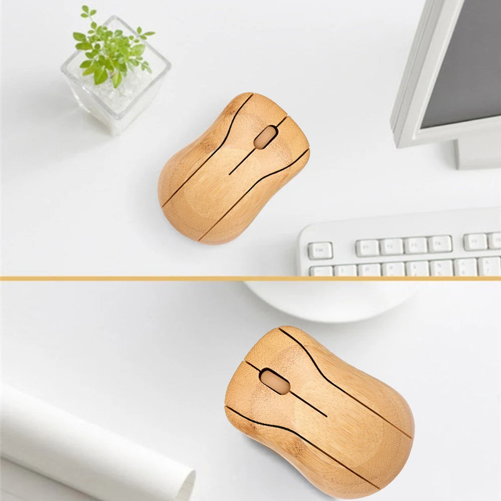 

2.4G Wireless Optical Bamboo Mouse 3 Adjustable DPI Computer Mouse with USB Receiver for Notebook PC Laptop Computer Yellow