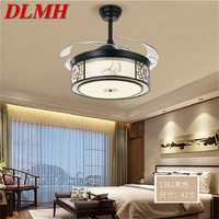 dlmh ceiling fan light invisible lamp with remote control modern black elegance for home bedroom