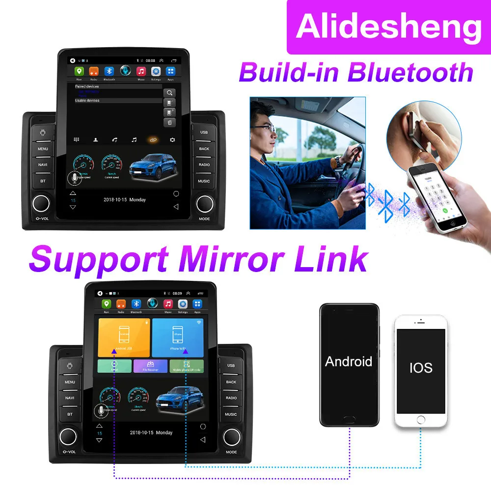 9.5 &quot Inch 2Din Android Car Radio Multimedia for 9 &quot/10&quot frame Tesla Style Vertical Screen For VW Nissan Hyundai Kia Toyota LADA |