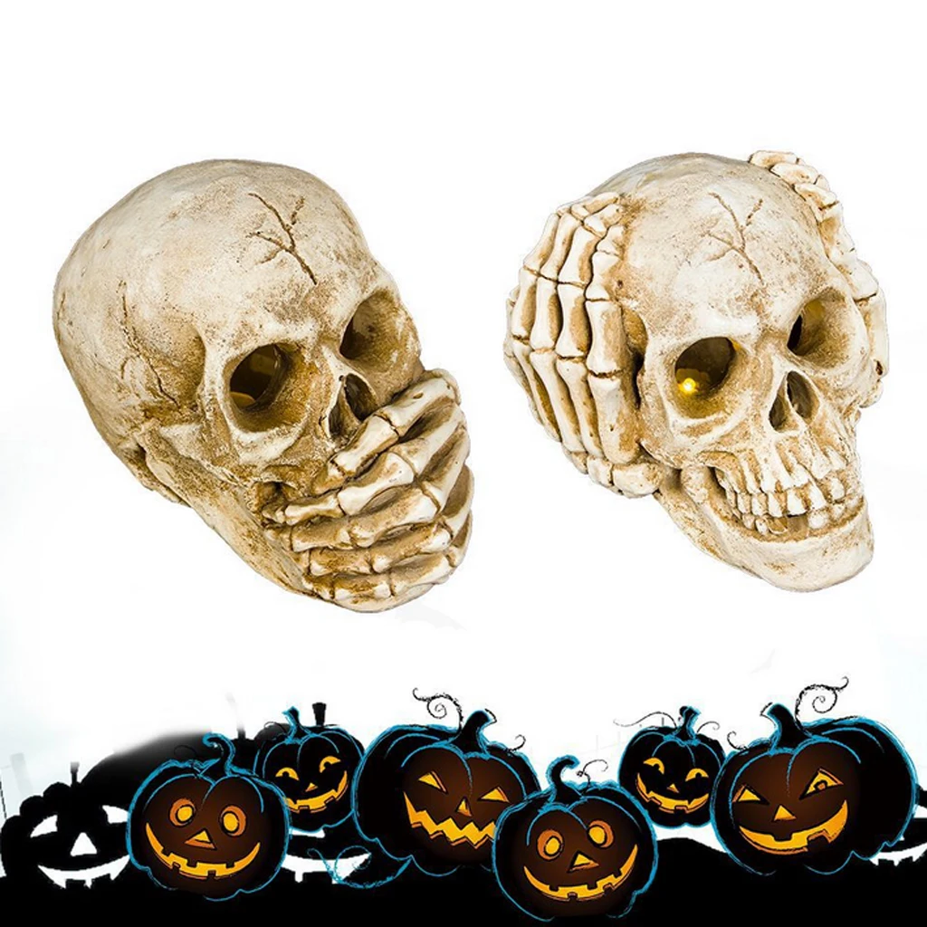

Skull Head Halloween Gleamy Led Decor Statue Figurine Props