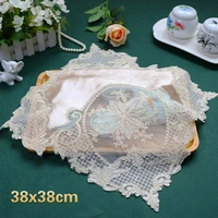 luxury european delicate embroidery stitching lace square placemat coffee cup pad furniture antique decorative mat fruit coaster