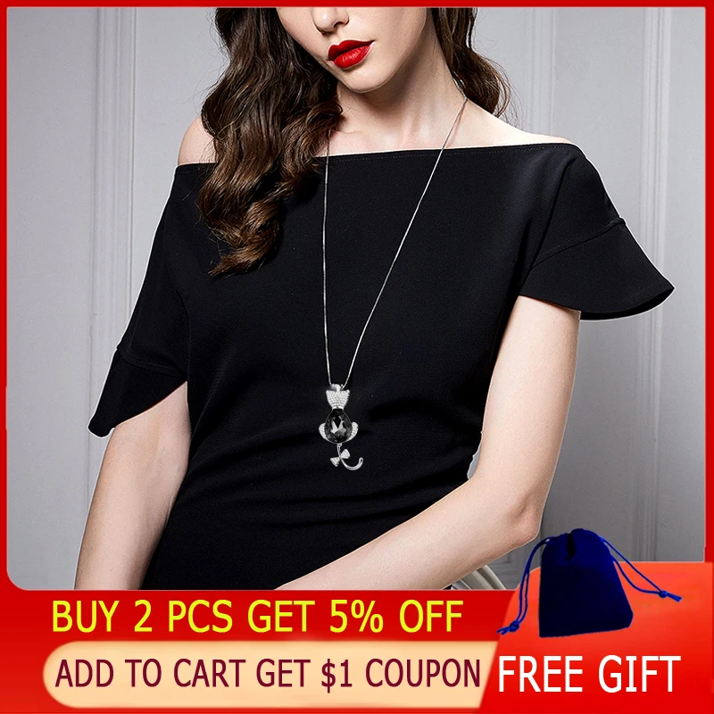 Ожерелье SINLEERY с подвеской в виде кошки из черного стекла длинное ожерелье для