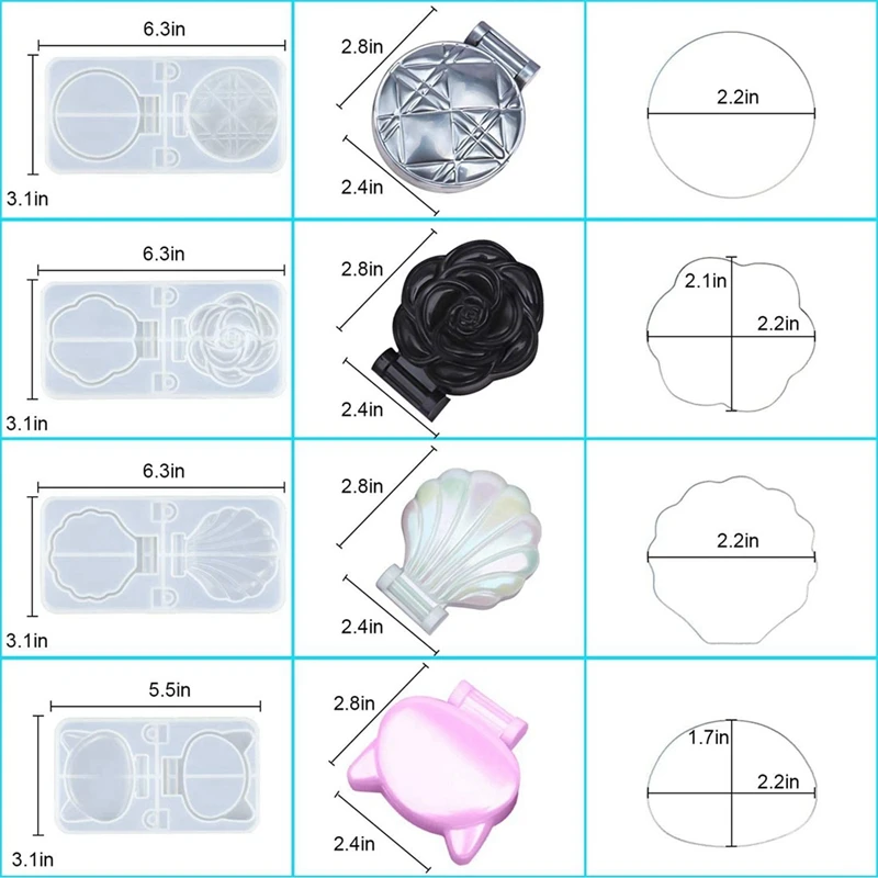

4Pcs Mirror Mold-Folding Compact Mirror Cover Mold with 2Pcs Santa Claus Elk Pendant Creative Atmosphere Lamp Mold