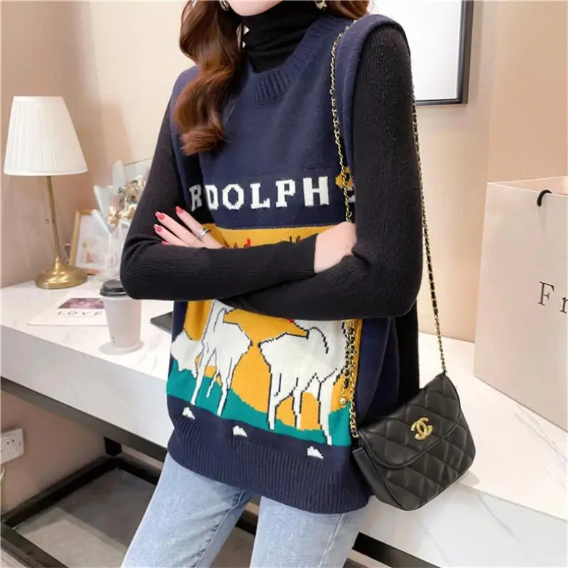 

Imitation ox velvet deer knit vest bottoming shirt women new Korean version loose and thin personality sweater