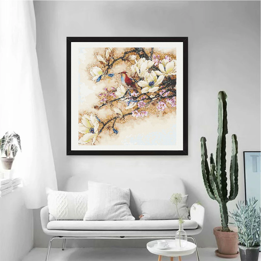 Новый 3D алмазов картина красивый цветок магнолии и птица дерево вышивка пейзажа