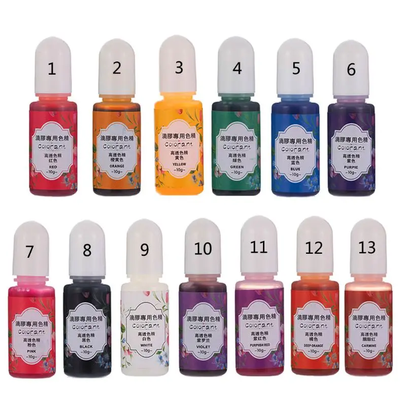 

Popular New 13 Colors Epoxy UV Resin Coloring Dye Liquid Epoxy Pigment Resin Colorant Fading Resistance10ml Translucent