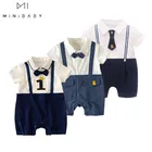 Коллекция 2021 года, Одежда для новорожденных летние комбинезоны для мальчиков, комбинезон джентльмена для детей возрастом от 0 до 24 месяцев, хлопковые вечерние костюмы для дня рождения для малышей Одежда с коротким рукавом