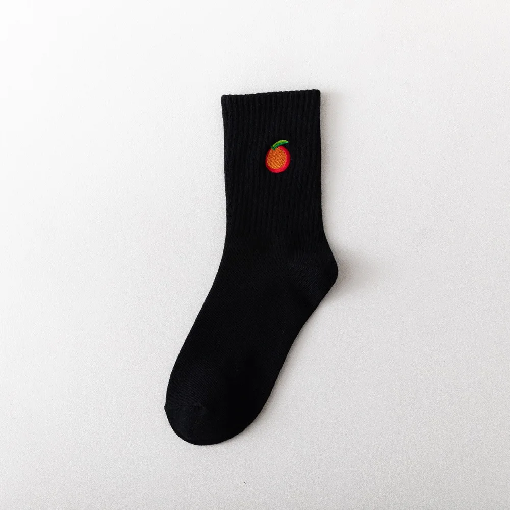 Женские носки с вышивкой однотонные хлопковые в Корейском стиле Осень зима