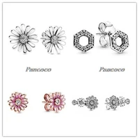 authentic 925 sterling silver earring pink daisy flower stud earrings for women wedding party fashion jewelry