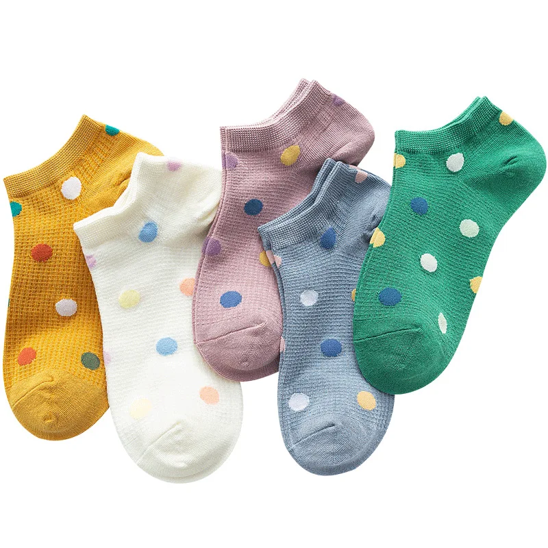2020 New Fasahion Harajuku Style Women's Boat Socks Cute Girls Colorful Dot Ankle Low Colleage Short For | Женская одежда