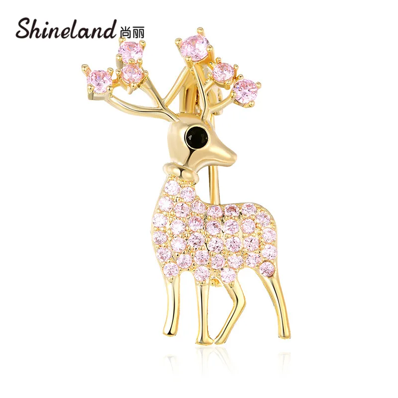 

Shineland Exquisite Fashion Cute Small Deer Brooches for Women Yellow Pink Crystal Animal Brooch Pin Coat Accessories Kids Gift