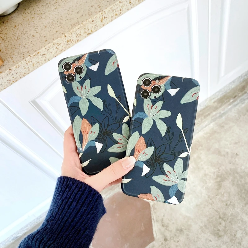 

Retro Art Oil Painting Maple Leaf Flowers Phone Case For iPhone 12 11 Pro Max X Xs Max Xr 7 8 Puls SE 2020 Cases Soft Cover