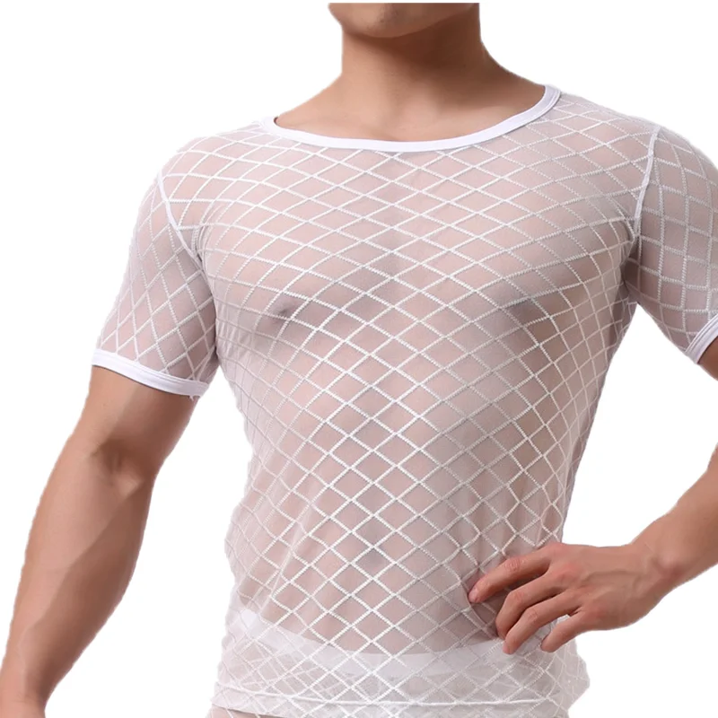 Сексуальные мужские топы нижнее белье сетчатые прозрачные майки с коротким