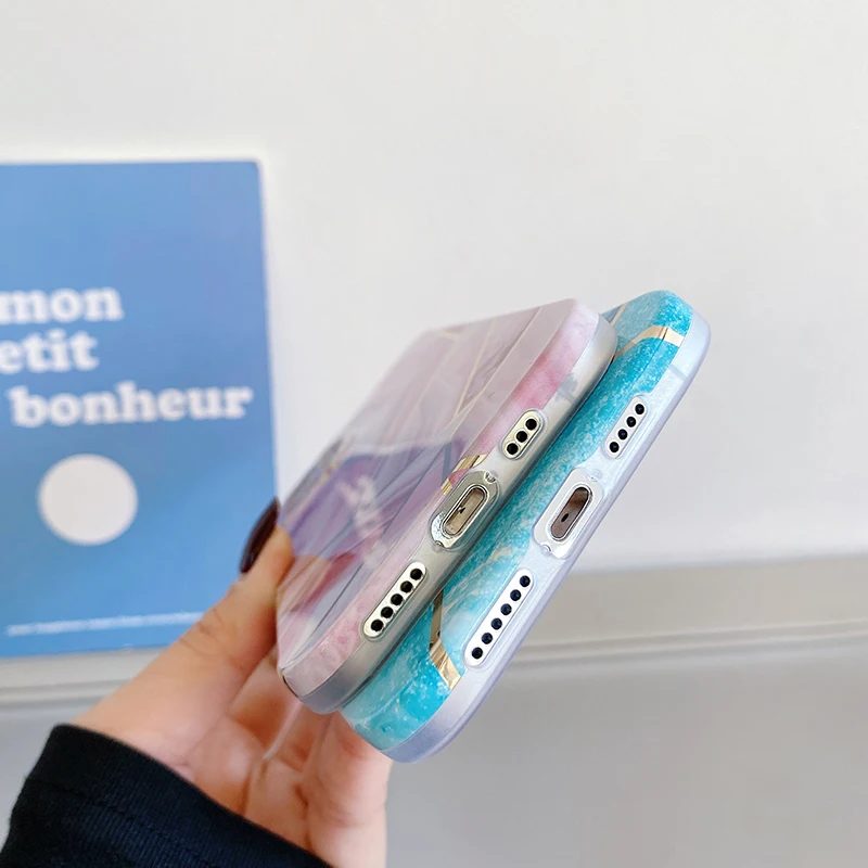 

Geometric Marble Phone Cases For iPhone 12 Pro 12 11 Pro Max XR X XS Max 7 8 Plus Soft IMD Electroplated Bumper Shockproof Cover