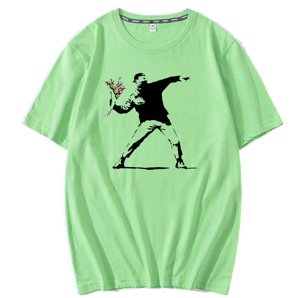 

2021 Hipster Men Flower Thrower Banksy Panda Guns Urban Art T-shirt Unisex Tshirt Tops Male Casual Style Short Sleeve T Shirt