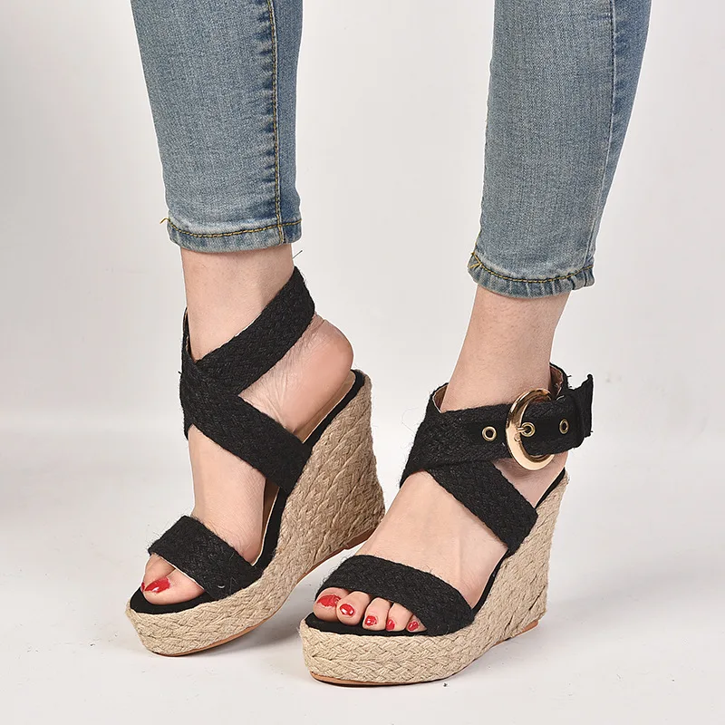 Сандалии женские холщовые с ремешком на щиколотке эспадрильи удобные дышащие