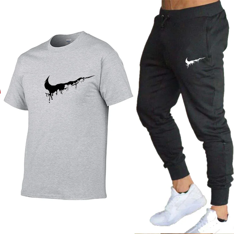 

2021 new adios men's summer casual suit T-shirt + pants two pieces of casual sportswear men's sportswear gym brand clothing spor