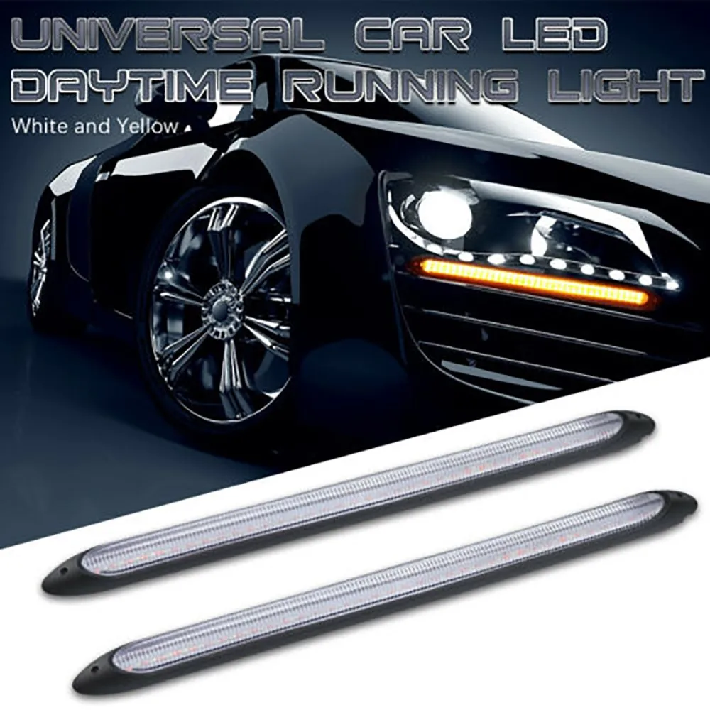 

Car Daytime Running Light Waterproof LED 24CM 2pcs Set 9.4 Inch DC 12V Strip White Yellow