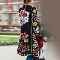 spring and autumn women jacket retro ethnic style fashion slim flowers print long sleeved cardigan coat female thin long coat