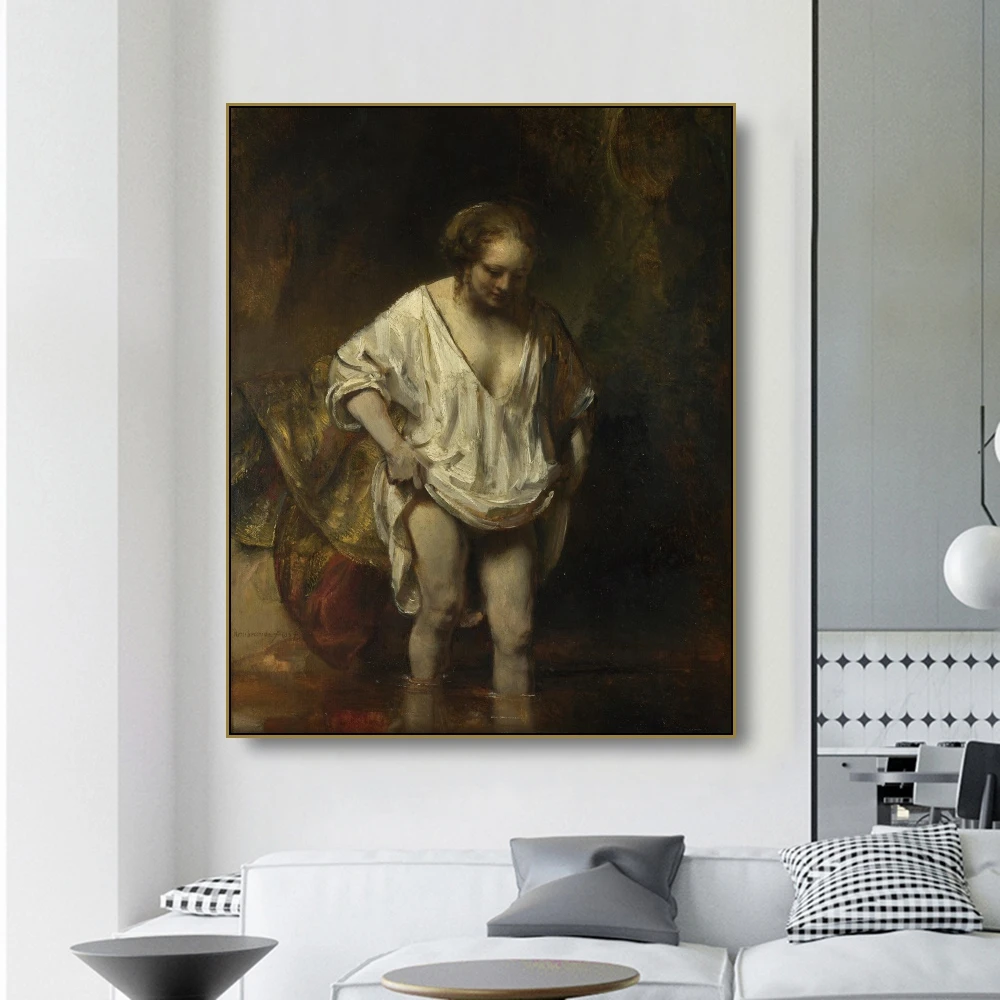 Картина маслом на холсте хендрикье купание в реке художественный плакат