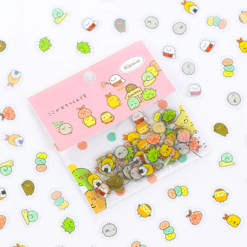 

80 pcs/bag Japanese Stationery Stickers Cute Cat Sticky Paper Kawaii PVC Diary Bear sticker For Decoration Diary Scrapbooking