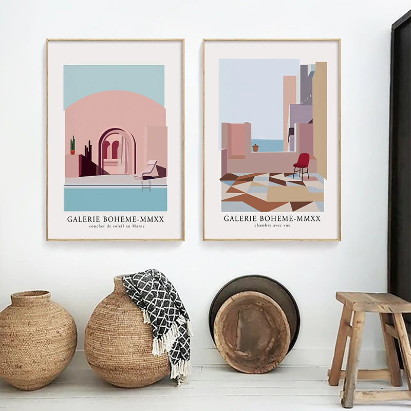 

Posters and Prints Mid-Century Moroccan Landscape Museum Wall Art Pictures Decoration for Living Room Canvas Painting