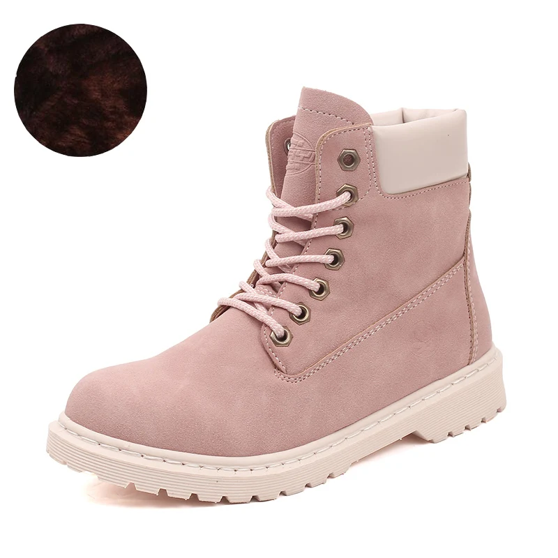 Pink plus cotton Г., новая популярная осенне-зимняя обувь женские ботинки на плоской подошве модные теплые женские ботинки Брендовые женские ботильоны - Цвет: Pink plus cotton