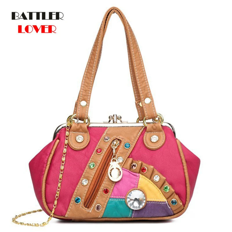 

Small Chain Crossbody Bags For Women 2021 New Luxury Handbags Female Patchwork Rhinestone Metal Buckle Flaps Lady Shoulder Purse