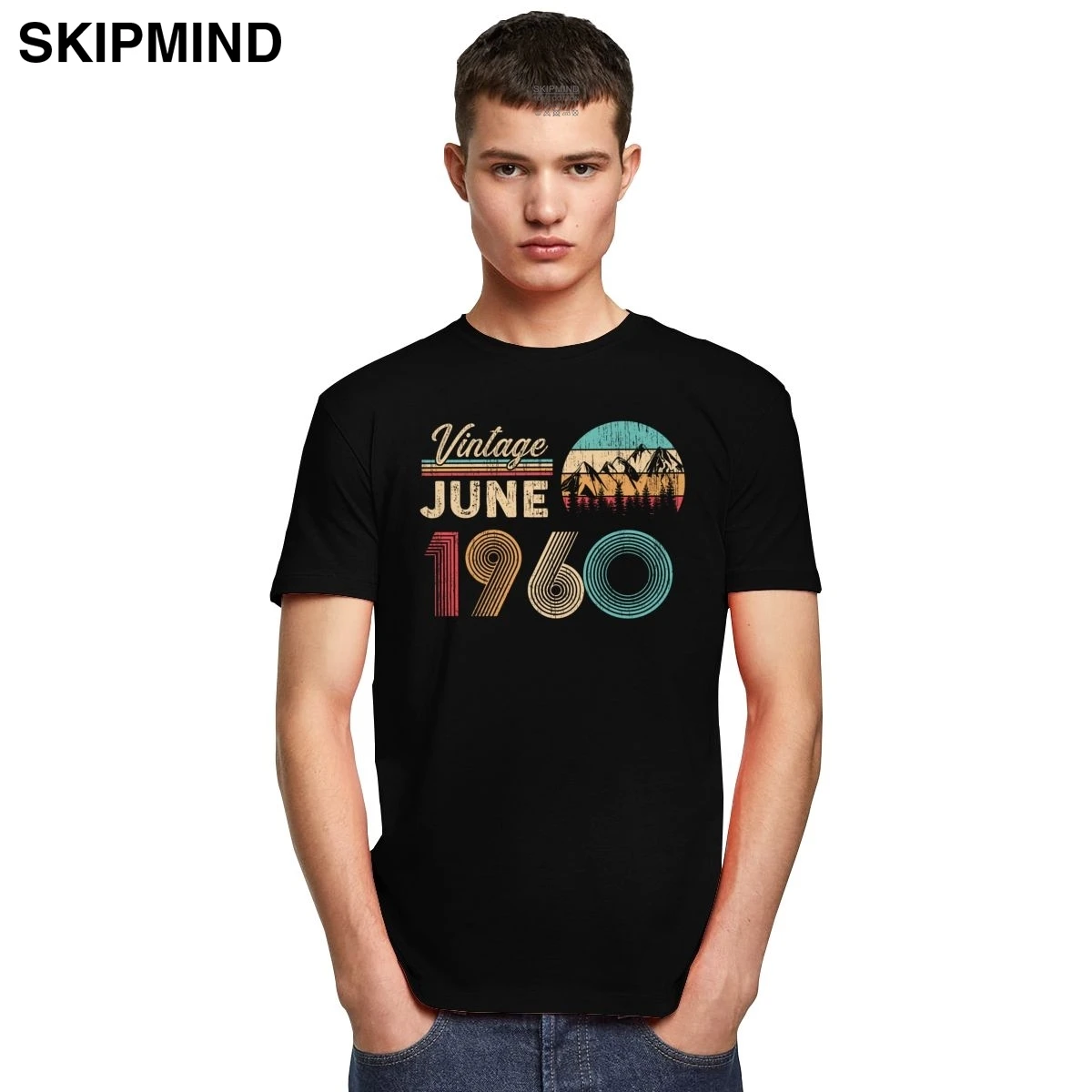 В винтажном стиле С июня 1960 60th день рождения мужские футболки натуральный хлопок