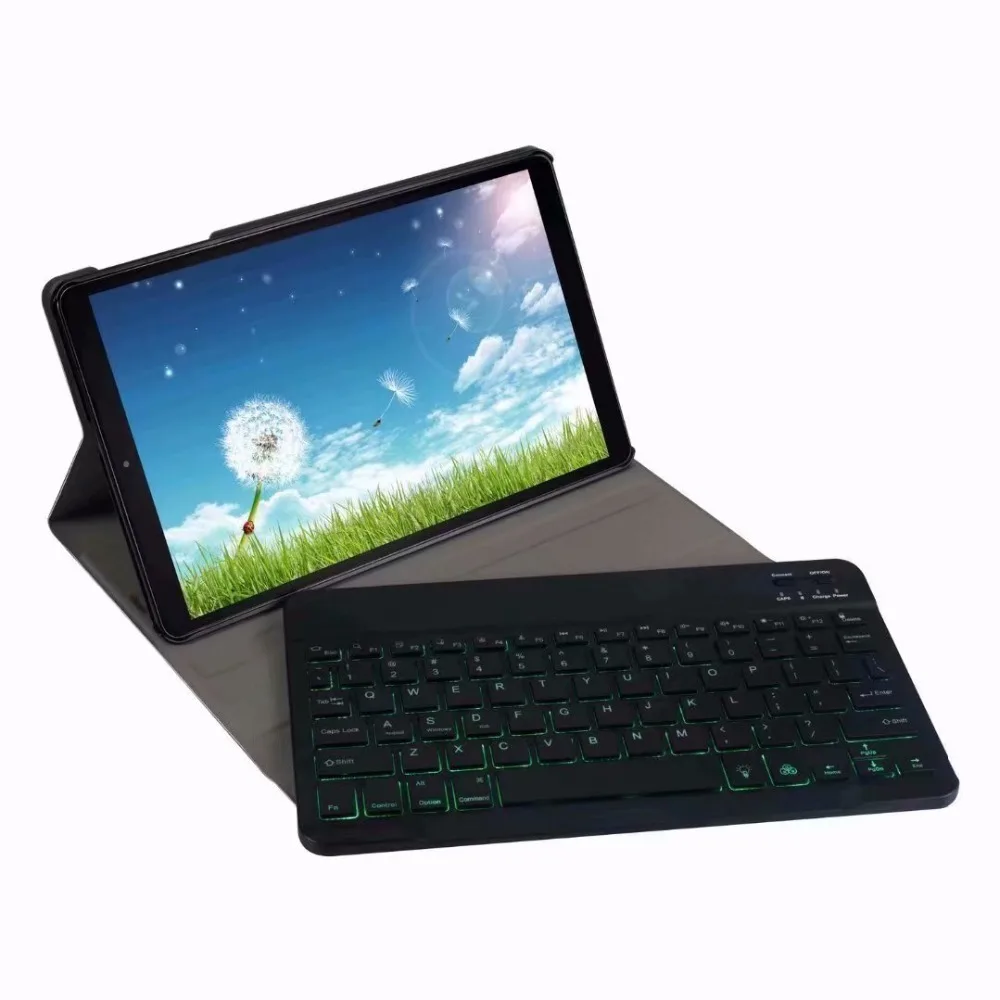 Bluetooth клавиатура чехол для Samsung Galaxy Tab A 10,1 T720 T725 планшет ткань с 7 подсветкой Клавиатура с подсветкой крышка+ ручка+ пленка
