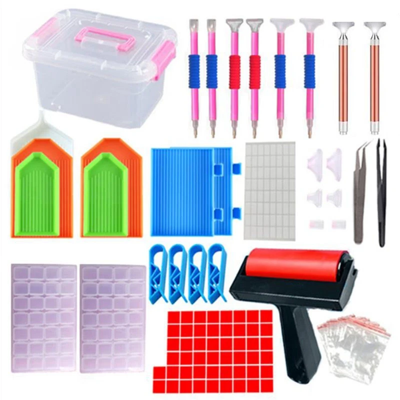 

5D Diamond Painting Accessories Kits Cross Stitch Tool Sets with 28 Slots Diamond Embroidery Box for DIY Crafts