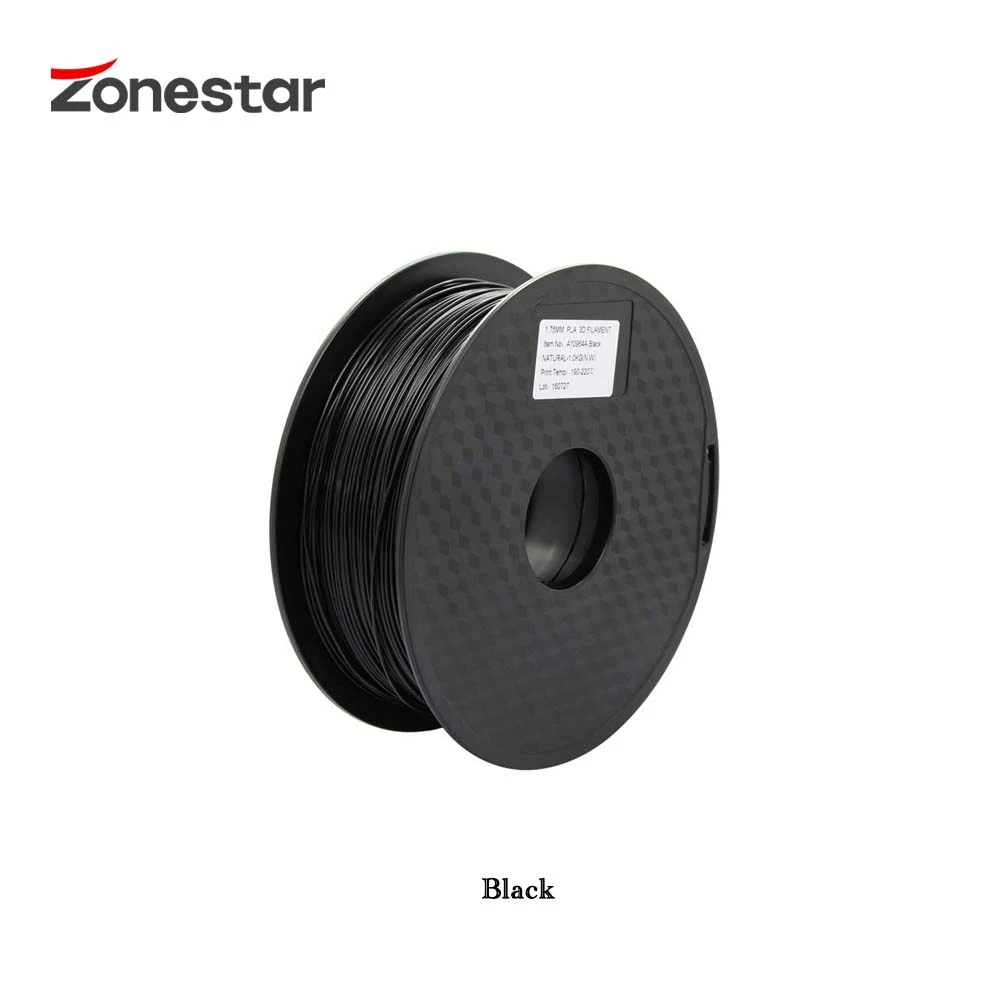 ZONESTAR PLA нити для 3D принтера 1,75 мм Пластиковые расходные материалы Материал Вес нетто 1 кг - Цвет: Black