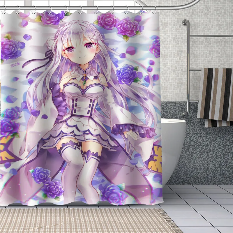 

Custom Anime Emilia Shower Curtain With Plastic Hooks Modern Fabric Bath Curtains Home Decor Curtains Custom Your image