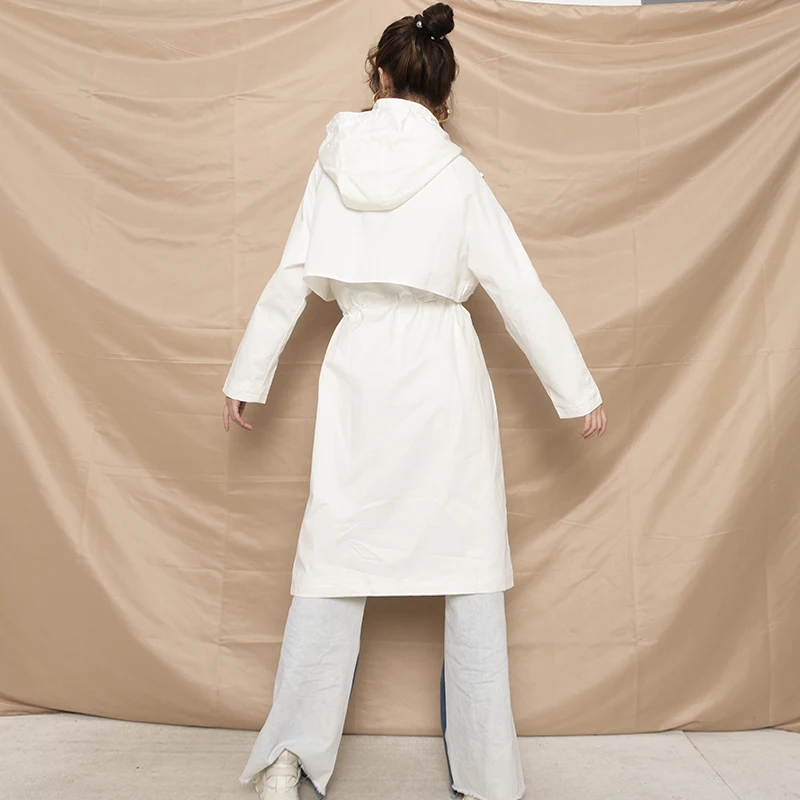 

Big Women Drawstring Size Long Trench New Hooded Long Sleeve Loose Fit Windbreaker Fashion Spring Autumn 2021 YG63100