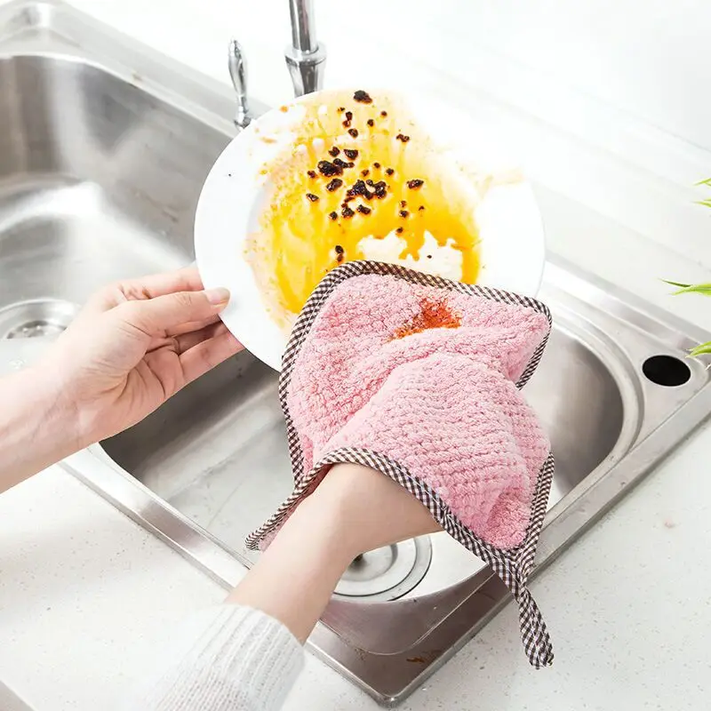 

Hangable Coral Fleece Double-Sided Rag Non-Greasy Non-Linting Kitchen Pineapple Pattern Absorbent Hand Towel Plain Dish Cloth