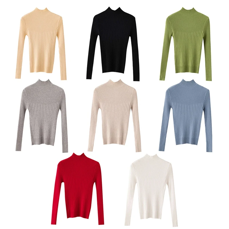 Autumn And Winter Korean Sweater Women Turtleneck Long Sleeve Solid Color Slim Pullover Casual Knitted Bottoming Shirt Sweaters | Женская