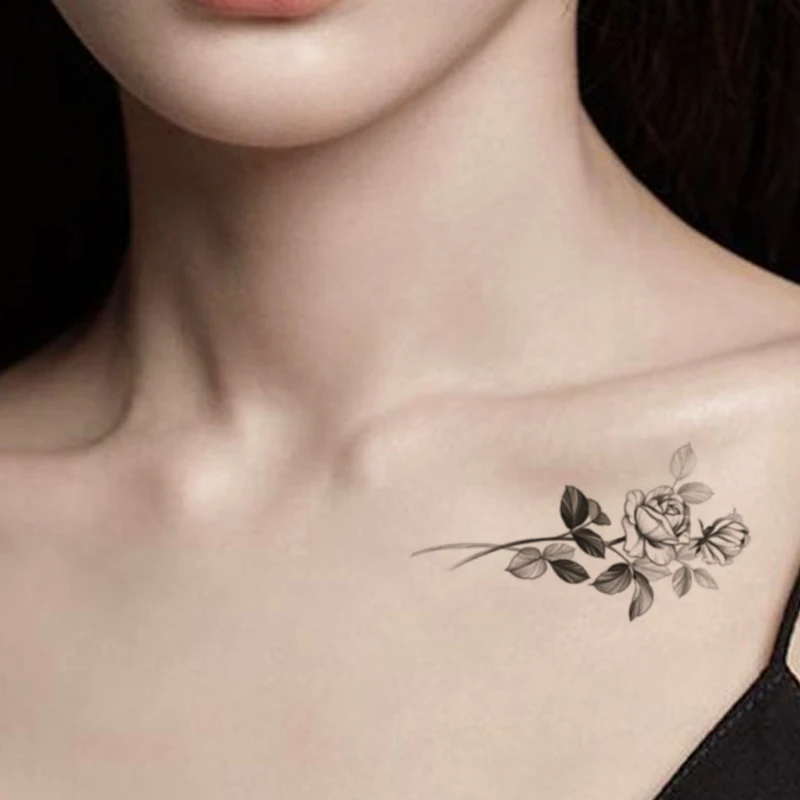 

Black Rose Peony Flower Waterproof Temporary Tattoo Sticker Design Fake Tattoos Flash Tatoos Hand Chest Body Art for Women Girl