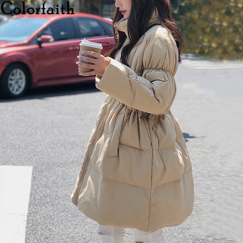 Colorfaith New Autumn Winter Women Down Jacket Coat Pockets Quilted Warm Casual Puffer Medium Down Content 50% CO8077