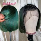 Темно-зеленые короткие парики с эффектом омбре, человеческие волосы, парики с глубокой T-образной частью на сетке, предварительно выщипанные безклеевые бразильские парики без повреждений, парики из человеческих волос для женщин